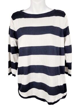 Jeanne Pierre Black & White Stripes Top Blouse Size: Large